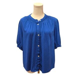 Draper James Short Sleeve Button Front Top Royal Blue Rayon Womens 2XL